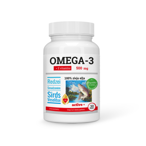 OMEGA-3 ZIVJU EĻĻA 500 MG + E VITAMĪNS