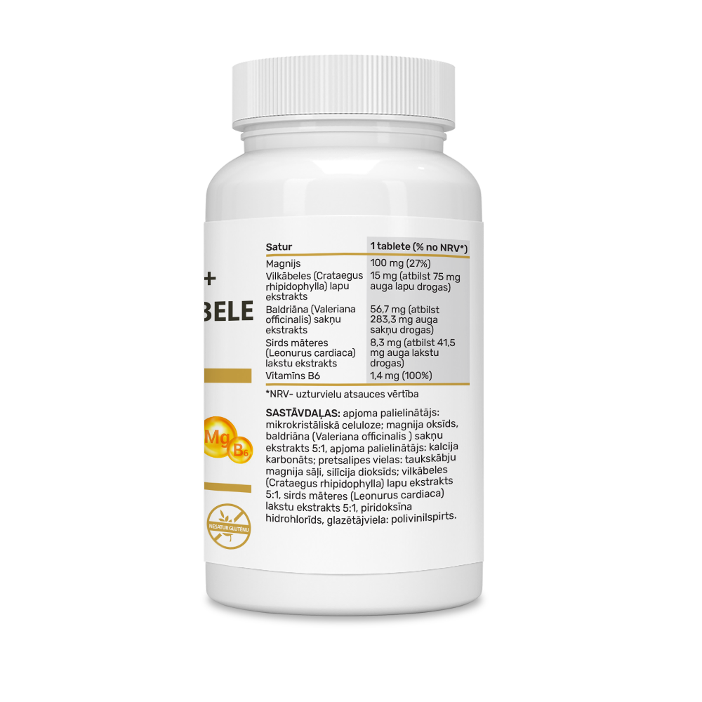 SIRDS MĀTERE + BALDRIĀNS + VILKĀBELE + MAGNIJS + B6 / MOTHERWORT + VALERIAN + HAWTHORN + MAGNESIUM + B6 - Attēls 3