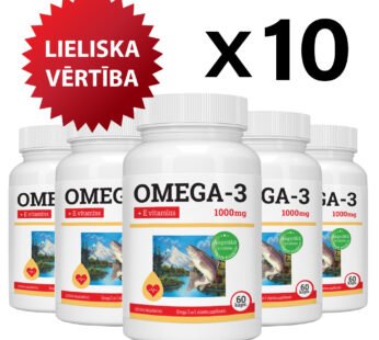 10 gab. komplekts — OMEGA-3 ZIVJU EĻĻA 1000MG 180EPS & 120DHS + VITAMĪNS E/ Omega-3 Fish oil 1000mg 180EPA & 120DHA + Vitamin E  kapsulas