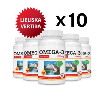 10 gab. komplekts — OMEGA-3 ZIVJU EĻĻA 1000MG 180EPS & 120DHS + VITAMĪNS E/ Omega-3 Fish oil 1000mg 180EPA & 120DHA + Vitamin E  kapsulas